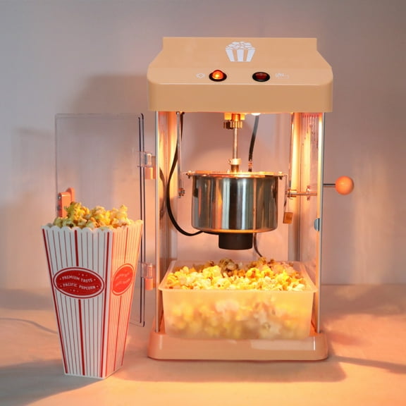 Tabletop Popcorn Machine with Stainless Steel Kettle, 4oz Popper for Home Theater, Family Movie Nights, Includes Measuring Cup and Scoop, Orange