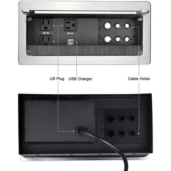 Tabletop Power Multimedia Connectivity Box with 3 AC Power+2 USB-A ...