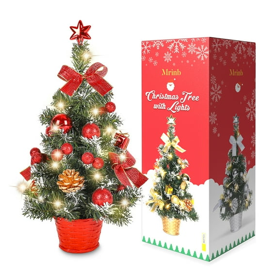 Tabletop Pre-Lit Mini Christmas Tree,Artificial Small Christmas Tree With LED String Lights for Christmas Tabletop Party Decoration (17.7inch)