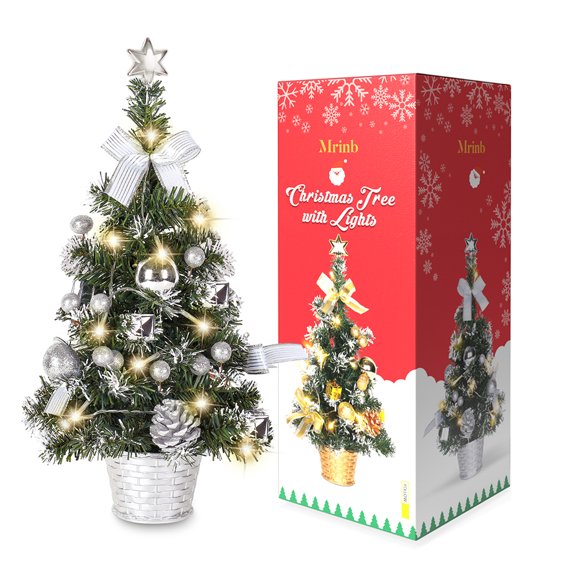 Tabletop Pre-Lit Mini Christmas Tree,Artificial Small Christmas Tree With LED String Lights for Christmas Tabletop Party Decoration (17.7inch)
