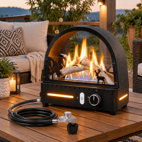 Tabletop Propane Fire Pit Heater with 4 Ceramic Logs, 10000 BTU