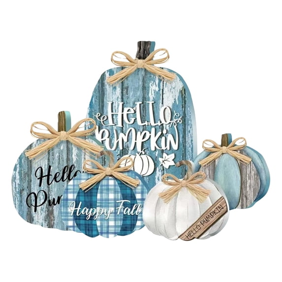 Tabletop Pumpkin Decor 5 Piece Set Rustic Blue Farmhouse Fall Decor for Home Kitchen