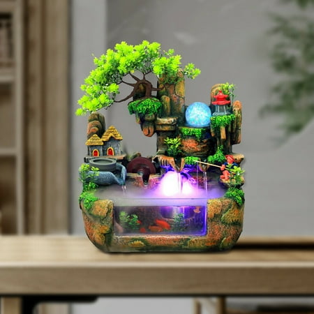 Tabletop Relaxation Fountain with Fish Bowl, LED Lights, Natural Water Sounds – Stress Relief & Home Décor, Perfect Gift
