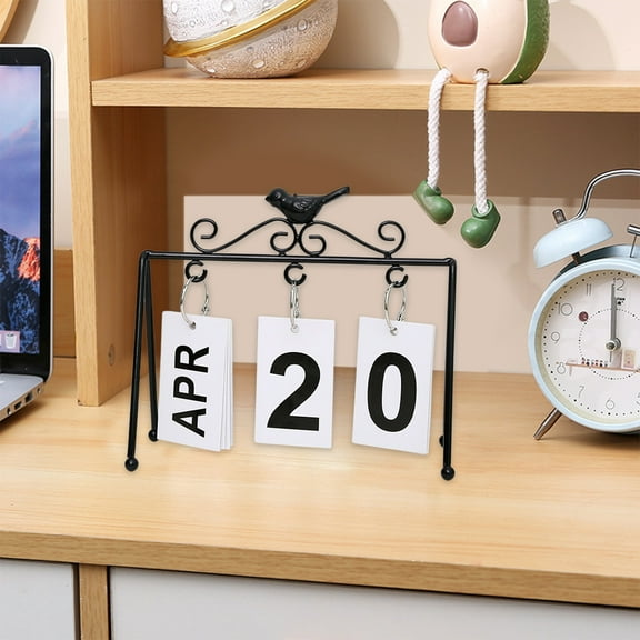 Tabletop Reusable Metal Calendar Vintage Style Iron Perpetual Desk Calendar Ornament Gold Black Decorative Date Block for Office Home Desktop Accessory