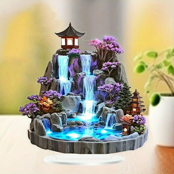 Tabletop Rockery Fountain Indoor Waterfall Bonsai Desktop Mini Rockery Water Fountain Rockery Flowing Water Fountains Ornaments Living Room Feng Shui Wheel Circulation 2D Flat Desktop Ornaments