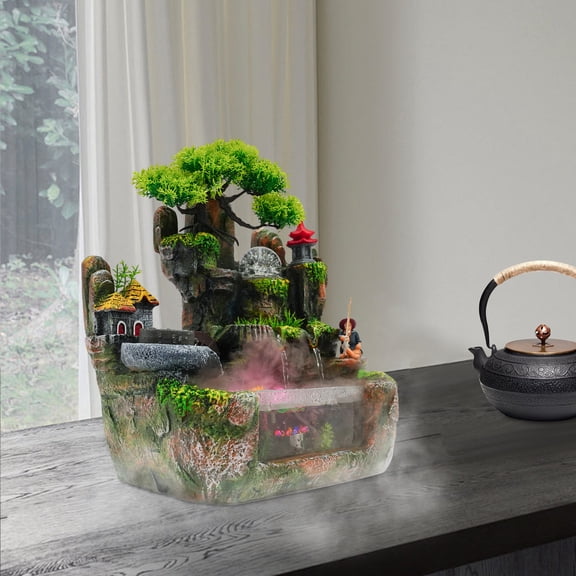 Tabletop Rockery Water Fountain, Indoor Zen Feng Shui Fountain with LED Lights, Relaxing Desktop Ornament Decor for Home Office Bedroom, Ideal Festival Gift
