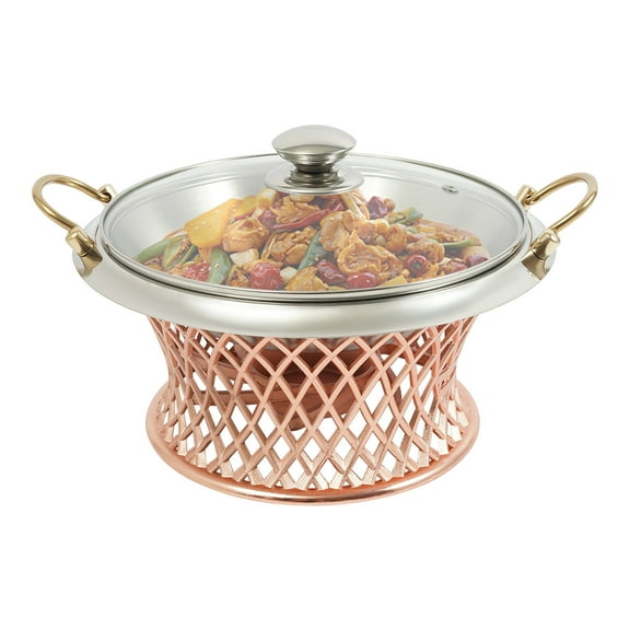 Tabletop Round Buffet Chafing Dish with Clear Lid & 2 Handles 28*14*28cm Copper