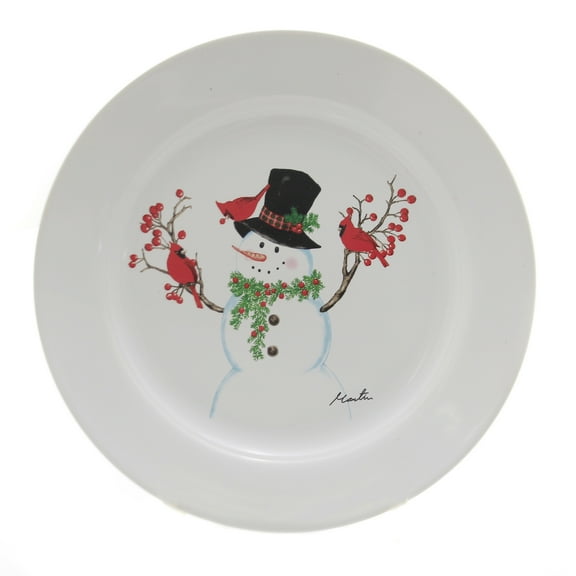 Tabletop Snowman Plate. Stoneware Cardinal Tophat 68636 D