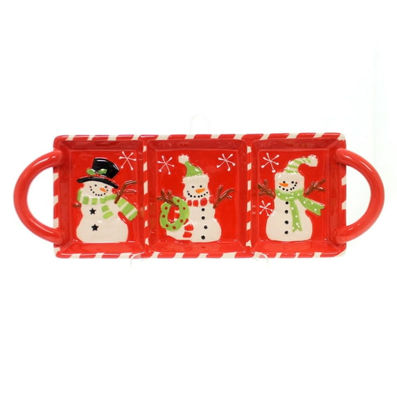 Tabletop Snowman Relish Tray Ceramic Winter's Frost 1788120