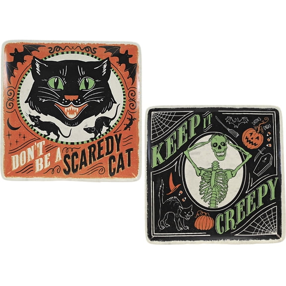 Tabletop Scaredy Cat Dessert Plates Ceramic Halloween Dishes Platter 37230 Cat