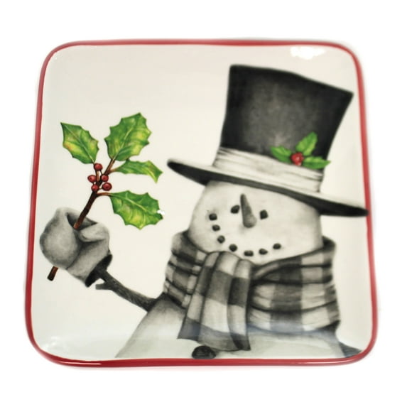 Tabletop Sketchbook Snowman Salad Plate Ceramic Christmas Holly 9990652