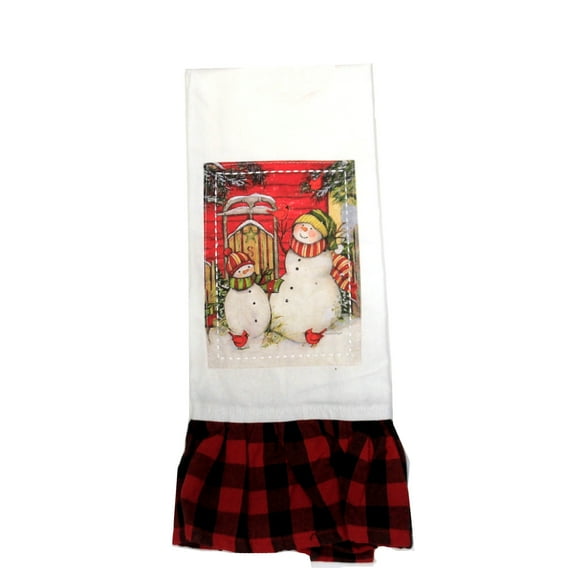 Tabletop Sledding Snowmen Tea Towel Cotton Christmas Red Birds Cooking 76212