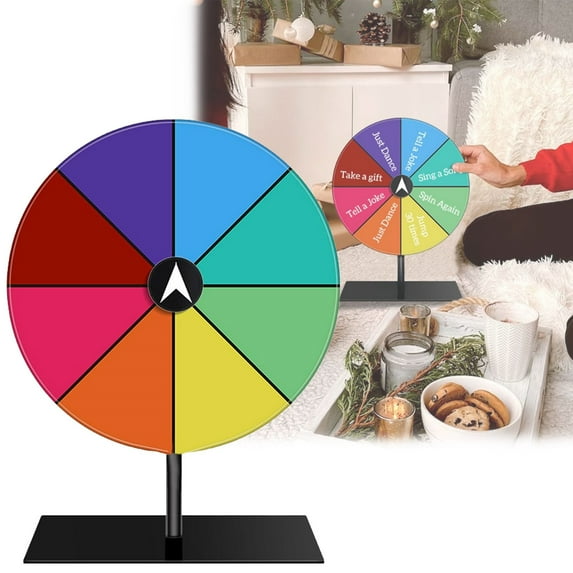 Tabletop Spinning Prize Wheel, Spinning Wheel for Prize, Editable Rotating, Table Roulette Wheel, 8 Slots Color Tabletop Roulette Spinner Wheel, Empty Wheel of Fortune for Carnival Holiday Game Props
