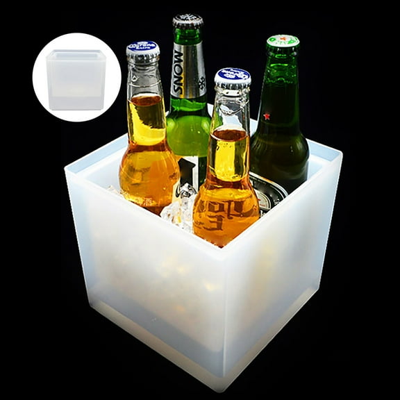 Tabletop Square LED Ice Bucket, RGB Color Changing, 3.5L Drinks Cooler for Beer Chiller