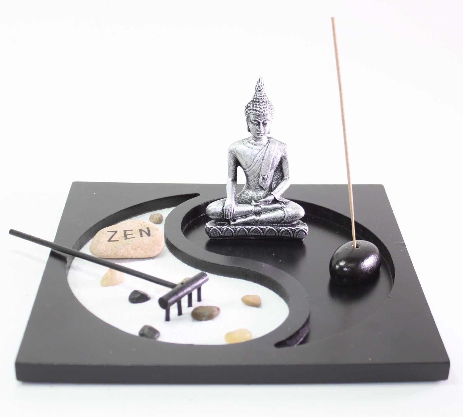 Tabletop Taiji Yin Yang Buddha Zen Garden Sand Rock Incense Burner Home Decor