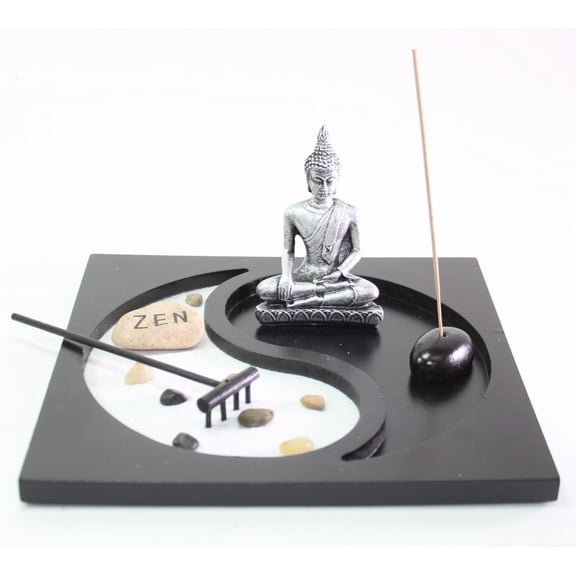 Tabletop Taiji Yin Yang Buddha Zen Garden Sand Rock Incense Burner Home Decor