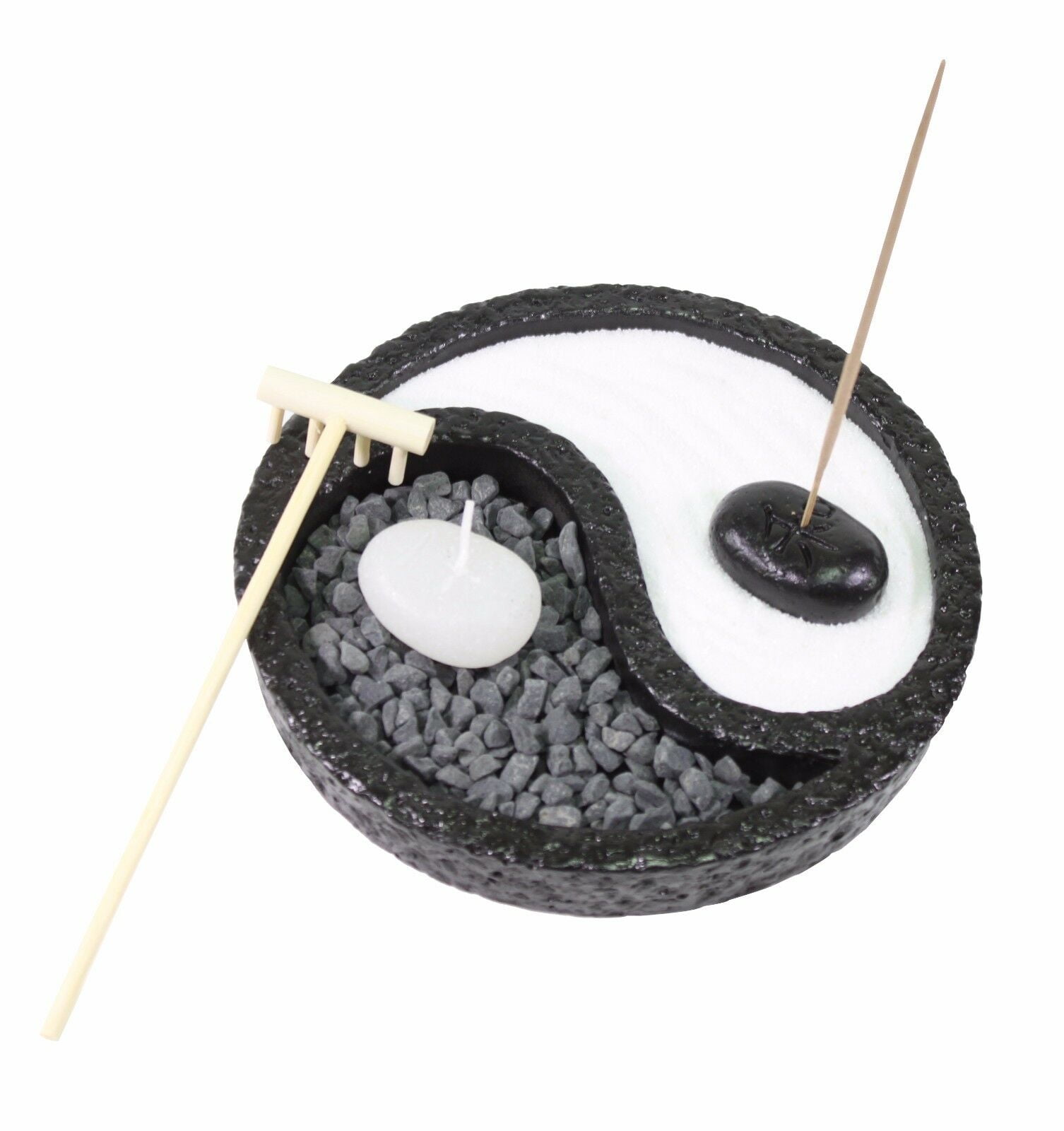 Tabletop Taiji Yin Yang Zen Garden Sand Rock Candle Incense Burner Home Decor G16224