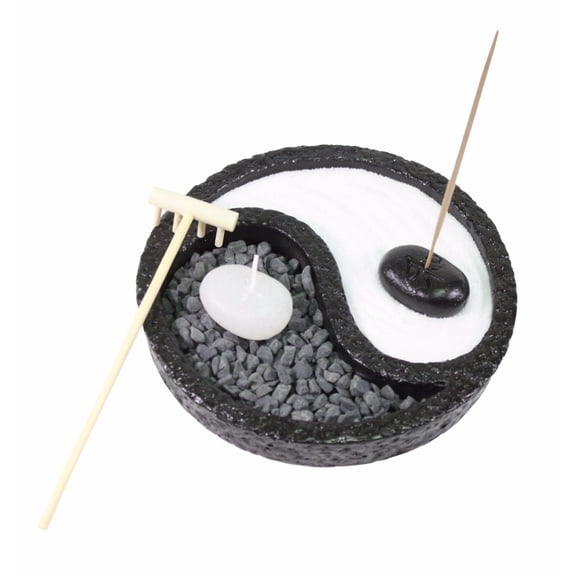 Tabletop Taiji Yin Yang Zen Garden Sand Rock Candle Incense Burner Home Decor G16224