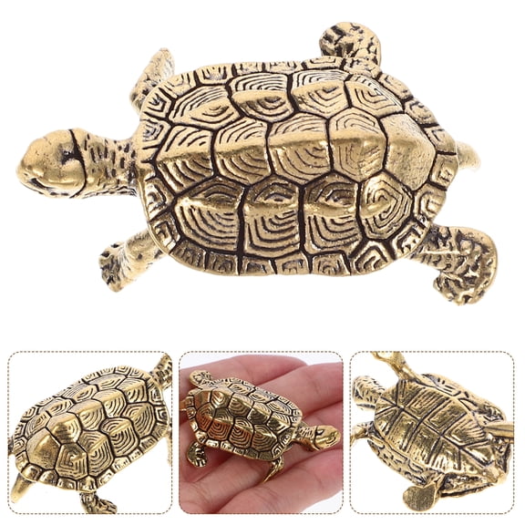 FRCOLOR 1Pc Golden Tea Pet Adornment for Desktop Tabletop Decor with Longevity Turtle Sculpture