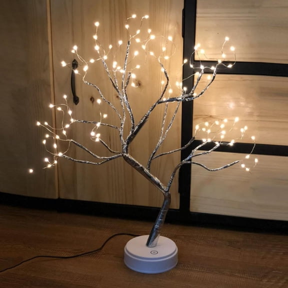 Tabletop Tree Light Led Desk Lamp Artificial Tree for Home Office Decorative Branches for Party Halloween Holiday Battery USB Operated Bonsai (Warm White)