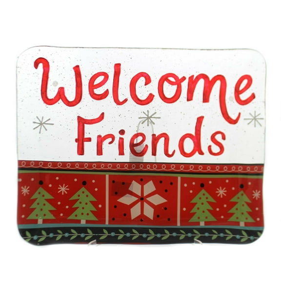 Tabletop WELCOME FRIENDS PLATTER Glass Christmas Snowflakes 2020180473