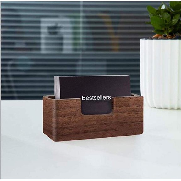 Tabletop Walnut Name Card Holder, Office and Meeting, Stylish and Practical Name Cards Display Stand