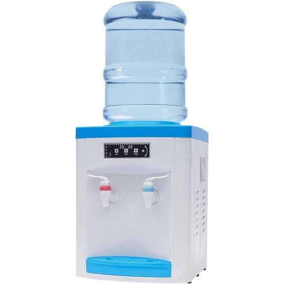 Tabletop Water Cooled Drinking Machine,110V 550W Hot and Cold Water Cooler Dispenser for Office Use, Heating Key Start Automatic Temperature Control,Hold 1.1-4.9 Gal Water Bottle(Blue)