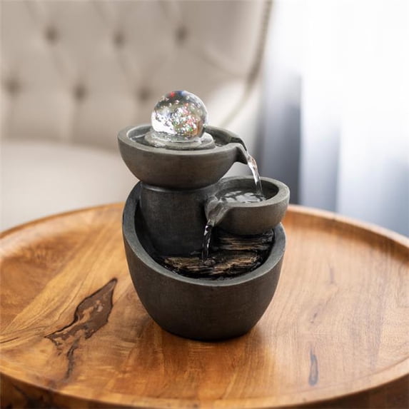 Pure Garden 3-Tier Waterfall Tabletop Water Fountain - Gray
