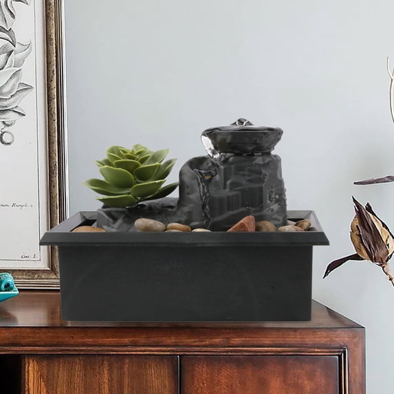 Tabletop Water Fountain Decoration | LED Lights, Natural Stones, USB/Battery Powered, Quiet Indoor Zen Decor