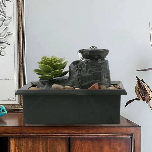 Tabletop Water Fountain Decoration | LED Lights, Natural Stones, USB/Battery Powered, Quiet Indoor Zen Decor