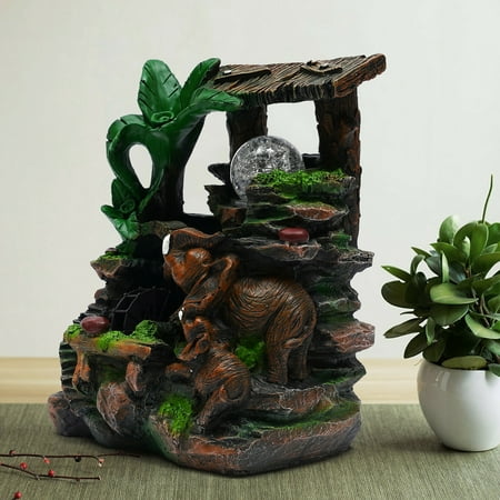 Tabletop Water Fountain with LED Rolling Ball Feng Shui Waterfall Fountain Home Indoor Water Fountain LED Light Tabletop Resin Rockery Fengshui Waterfall Decor