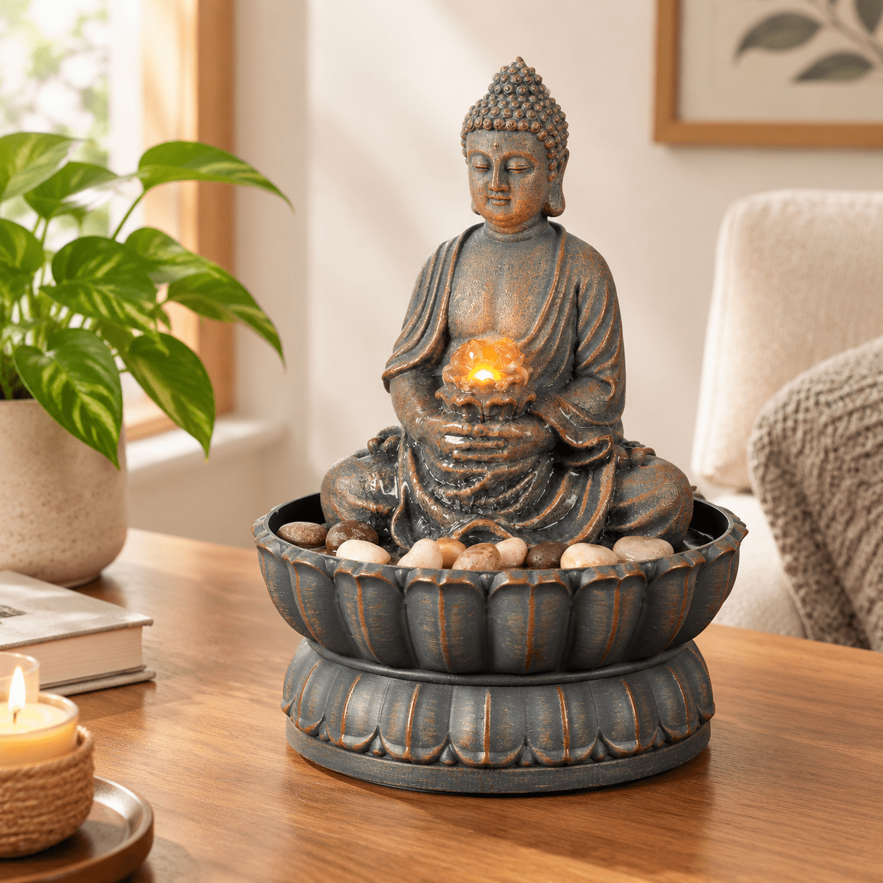 Tabletop Water Table Tabletop Water Fountain With Buddha Led Light Indoor Waterfall ...