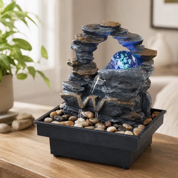 Tabletop Water Indoor Fountain Waterfall Indoor Water Fountains Decorative Desktop Fountain with Colored Led Light