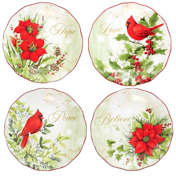 Tabletop Winters Medley Round Plates S/4 Dessert Cardinal Ivy Christmas 28986