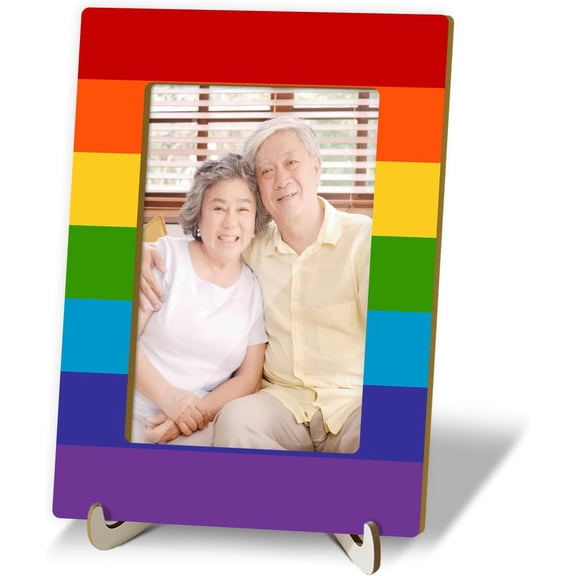 Tabletop Wood Photo Frame, Rainbow Desktop Picture Frame with Stand, Girls Boys Son Daughter Gift Party Favor, Home Table Art Crafts Decor Supplies for Living Room Study Bedroom (4x6 Vertical) -03