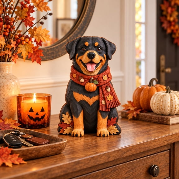 Tabletop Wooden Block Rottweiler Halloween Pumpkin Three-Layer Display for Dog Lovers