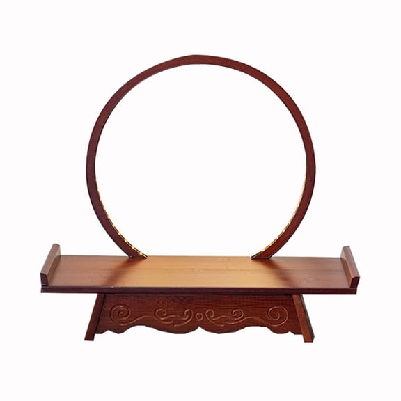 Tabletop Wooden Buddhist Altar Cabinet With LED Lamp Ring Household Shrine Altar Table Small Buddha Statue Base Zen Prayer Tea Table Ornaments for Living Room Entrance