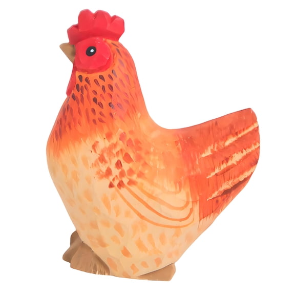 Tabletop Wooden Chicken Figurine Decor, Painted Carved Farmhouse Accent for Shelf Corners, Desk or Home Display