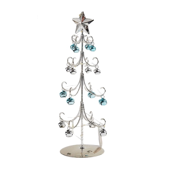 Tabletop Wrought Iron Christmas Tree, Metal Ornament Display Stand with Star Topper and Sturdy Base for Hanging Baubles Desk Holiday Decor, 1 Pack