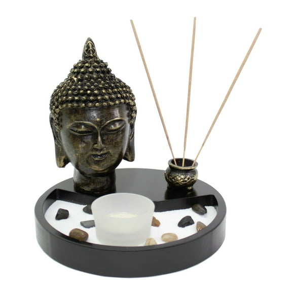 Tabletop Zen Garden Buddha Head Rock Candle Holder Incense Burner Home Decor G16233