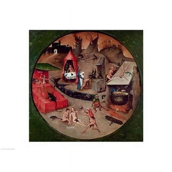 Tabletop of The Seven Deadly Sins & The Four Last Things Detail of Hell C.1480 Print by Hieronymus Bosch - 36 x 24 in. - Large