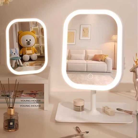 Tabletop small make up mirror,LED Light Beauty Makeup Mirror with High-Definition Surface Rotatable Design & Adjustable Three-Color Lights Perfect for Countertop Use