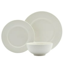 Tabletops Gallery 12 Piece Bloom Embossed Porcelain White Dinnerware Set of Plates Bowls Dishes - Service for 4