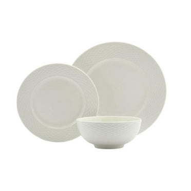 Tabletops Gallery 12 Piece Dubai Embossed Porcelain White Dinnerware Set of Plates Bowls Dishes - Service for 4