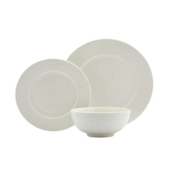 Tabletops Gallery 12 Piece Dubai Embossed Porcelain White Dinnerware Set of Plates Bowls Dishes - Service for 4