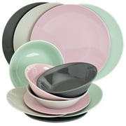 Tabletops Gallery 12 Piece Green Blue Melamine Dinnerware Set Plates Bowls for Indoor/Outdoor Use, Service for 4, Tropical