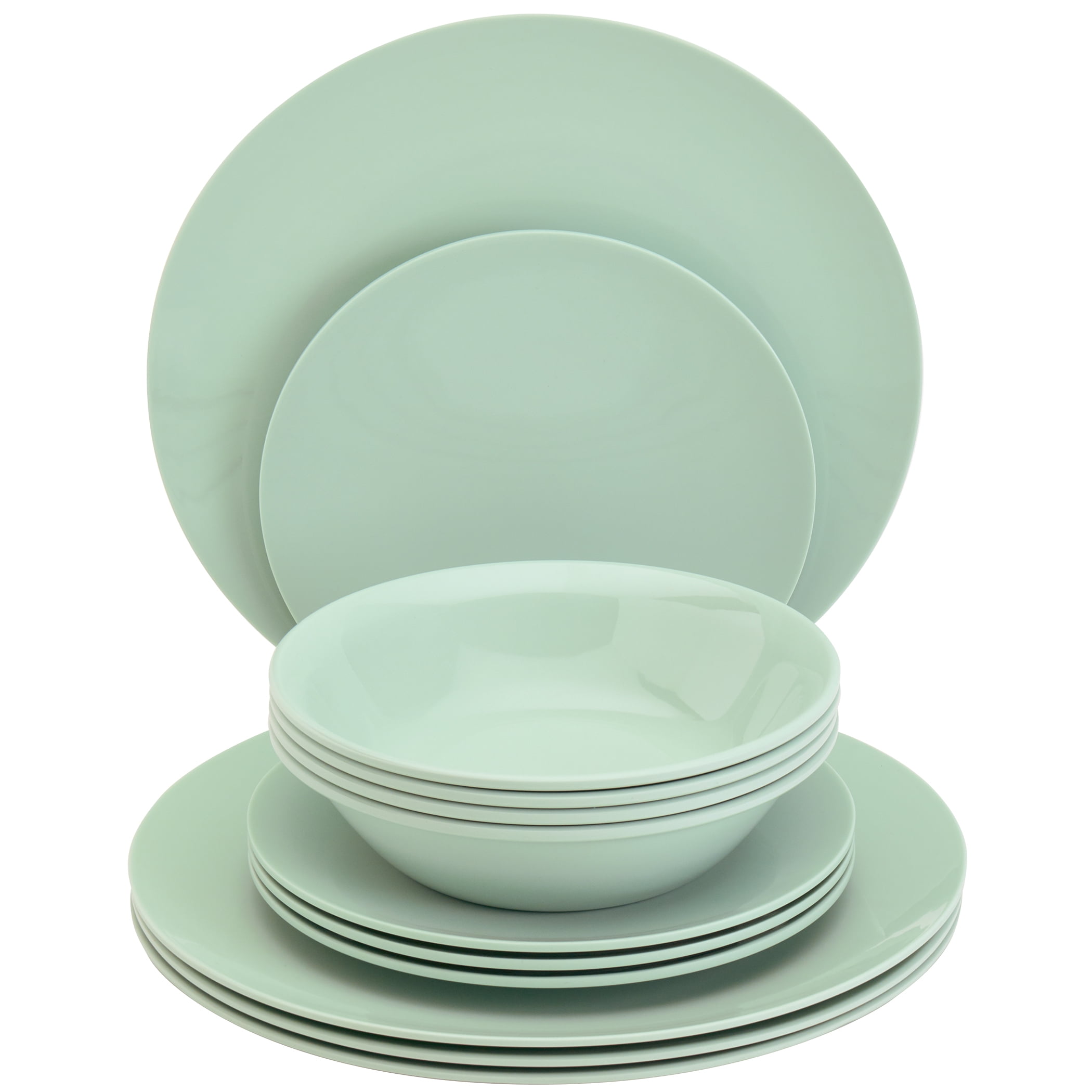 Mint Green Melamine 12-Piece Dinnerware Set, Service for 4