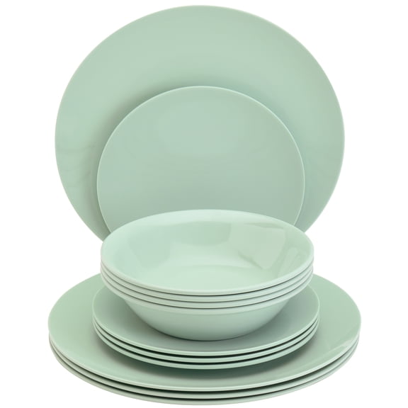 Tabletops Gallery 12 Piece Light Green Melamine Dinnerware Set Plates Bowls for Indoor/Outdoor Use, Service for 4, Mint