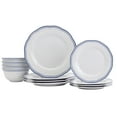 thumbnail image 1 of Tabletops Gallery 12 Piece Vintage Stripe White Blue Ceramic Dinnerware Set, Scalloped Dinner Plates Dishes Bowls, Service for 4, 1 of 7