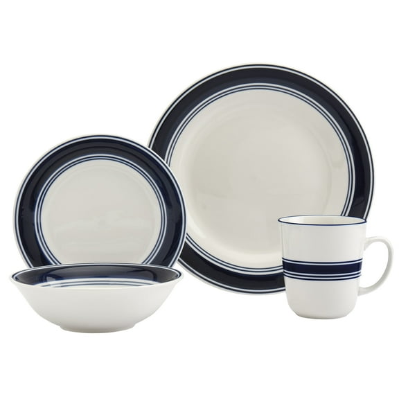 Tabletops Gallery 16-Piece Blue Stripe Porcelain Dinnerware Set - Service for 4